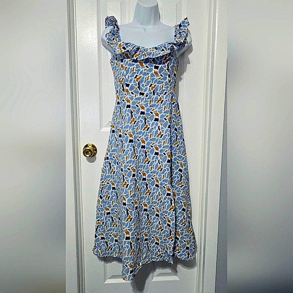 Cider Blue and Yellow Sleeveless Midi Dress